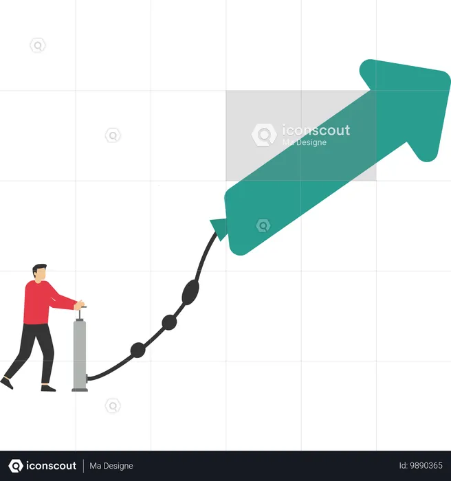 Businessman inflate air pump into floating green arrow up  Illustration