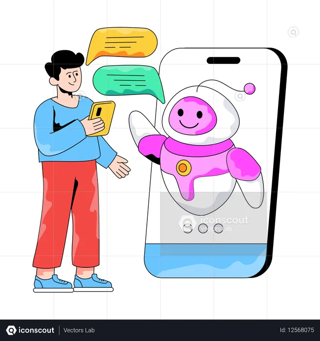 Businessman interacts with Ai Chat  Illustration