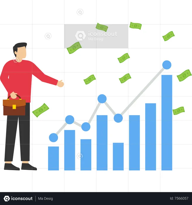 Businessman investor holding money coins analyzing financial chart  Illustration