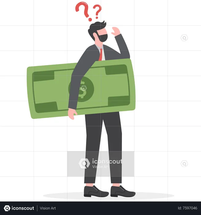 Businessman investor holding money thinking about investment  Illustration
