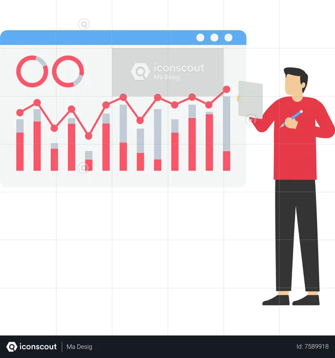 Businessman investor holding tablet to analyze financial charts  Illustration