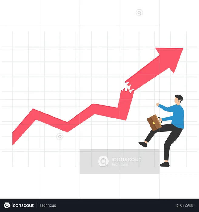 Businessman investor run away from collapsing graph  Illustration