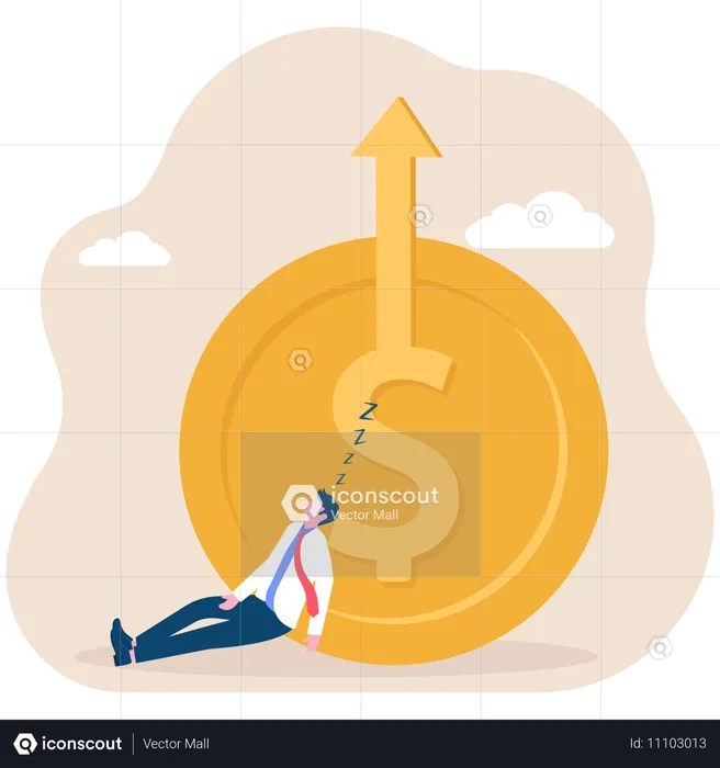 성장 그래프가 있는 달러 옆에서 잠을 자는 사업가 투자자  일러스트레이션