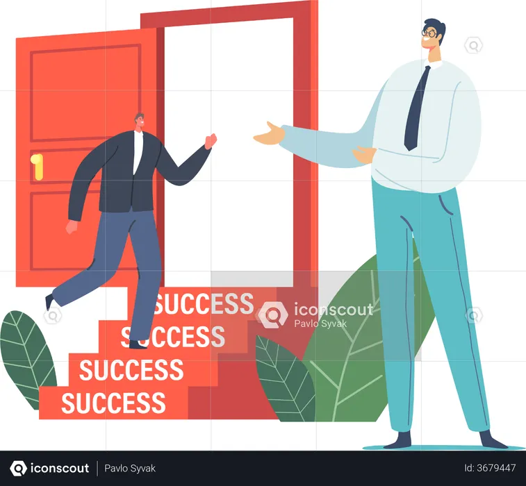 Businessman Invite another Business Man with Stairs to Success  Illustration