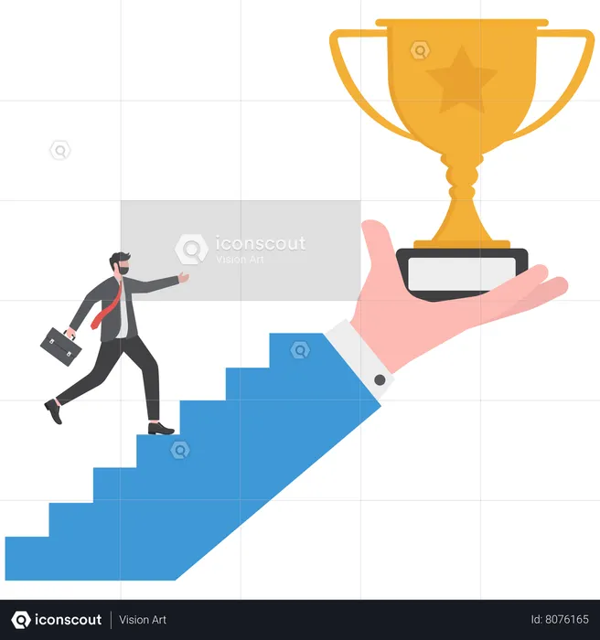 Businessman is achieving success trophy  Illustration