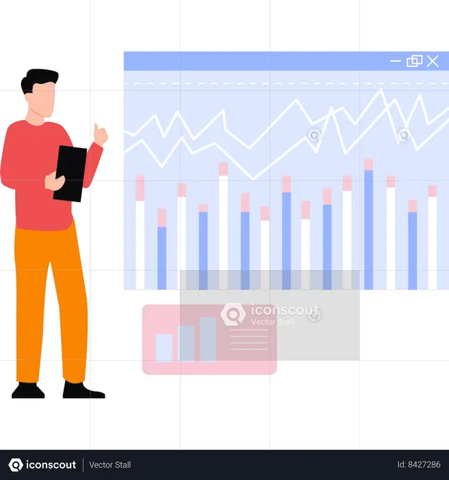 Businessman is analyzing business ups and downs  Illustration