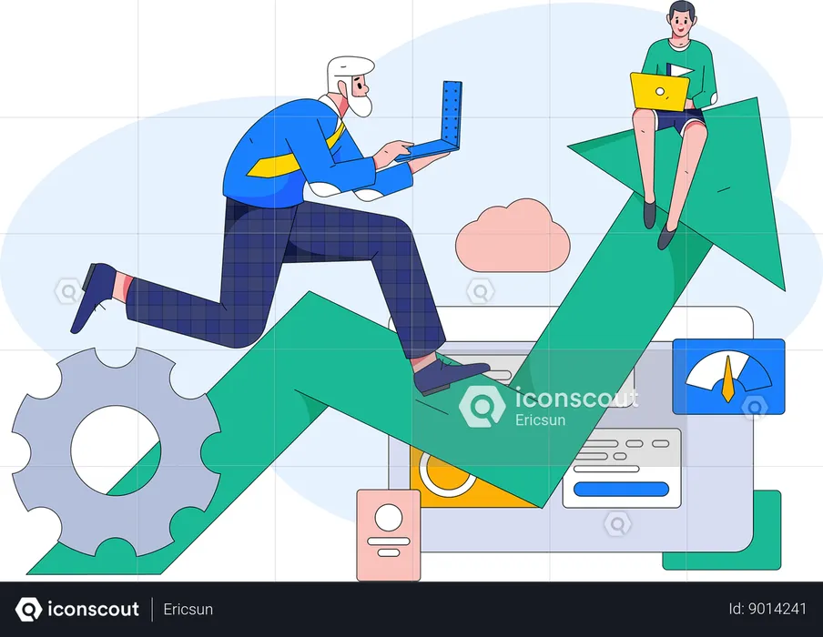 Businessman is analyzing growth chart  Illustration