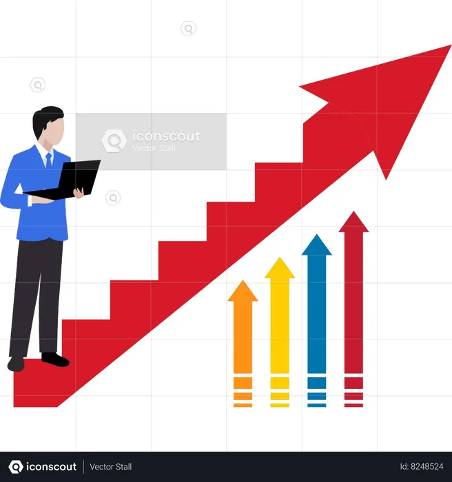 Businessman is analyzing his success  Illustration