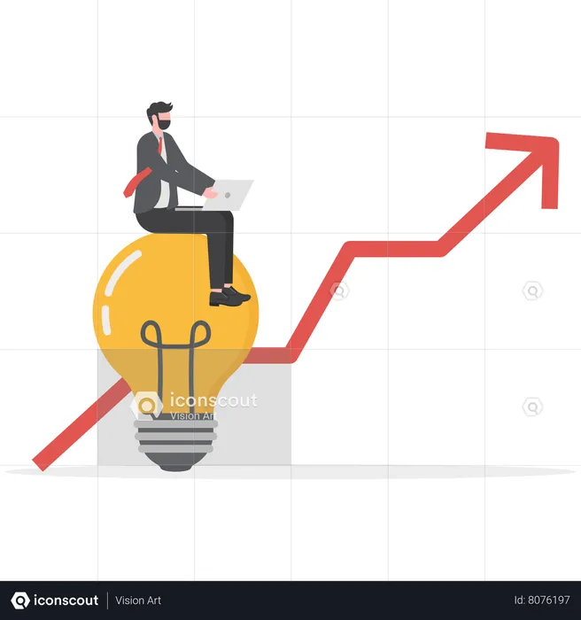 Businessman is analyzing profit graph with creative ideas  Illustration