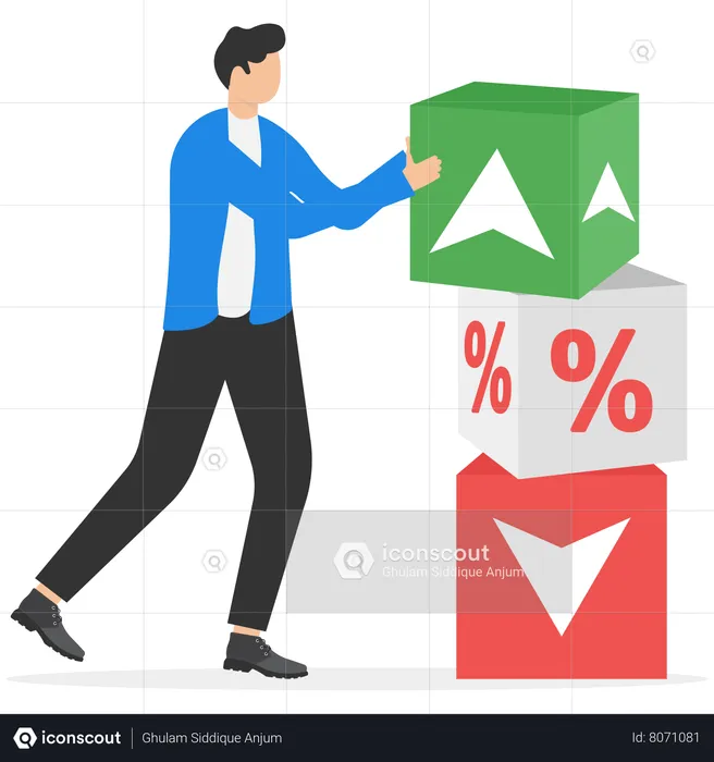 Businessman is arranging cube block displaying growth percentages  Illustration