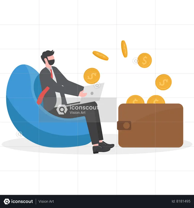Businessman is arranging gold coins in his wallet  Illustration