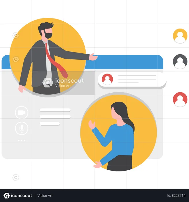 Businessman is attending online meeting with employees  Illustration