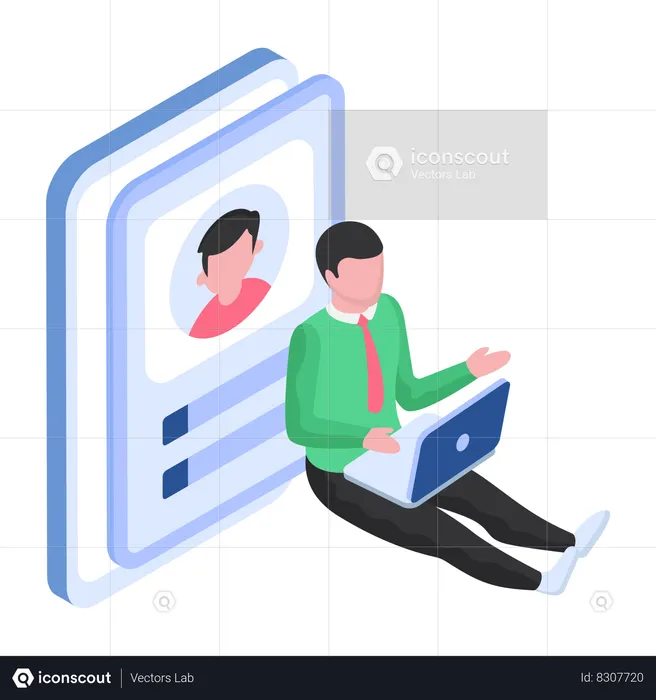 Businessman is attending online video call  Illustration