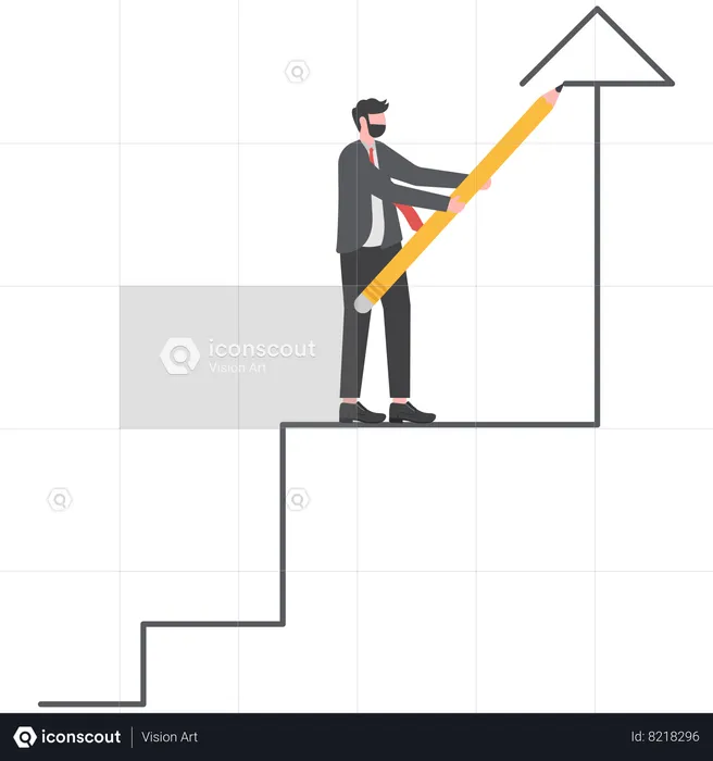 Businessman is building stairs to achieve target  Illustration