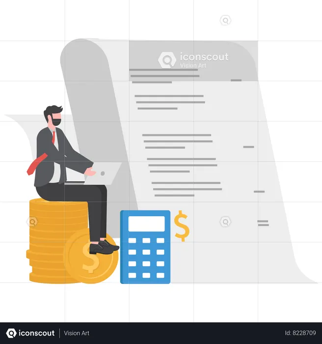 Businessman is calculating his finance  Illustration