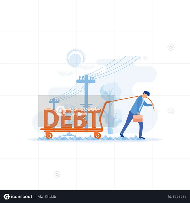 Businessman is carrying debt trolley  Illustration