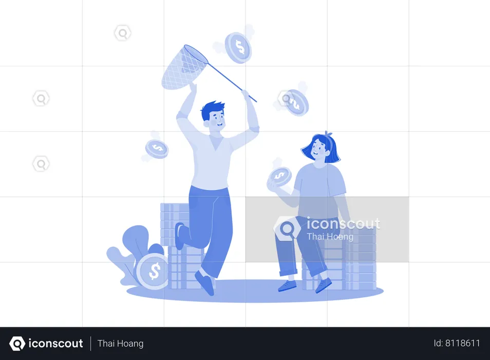 Businessman is catching up with business profits  Illustration