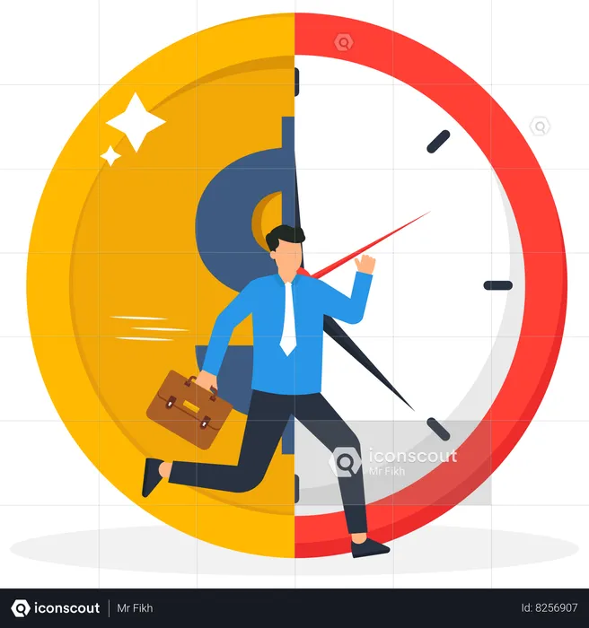 Businessman is catching up with his deadline  Illustration