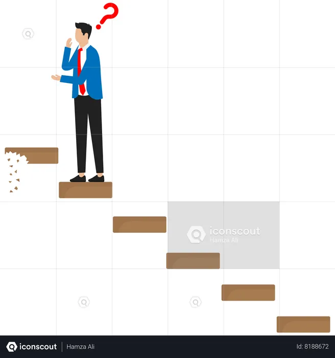 Businessman is confused among success steps  Illustration
