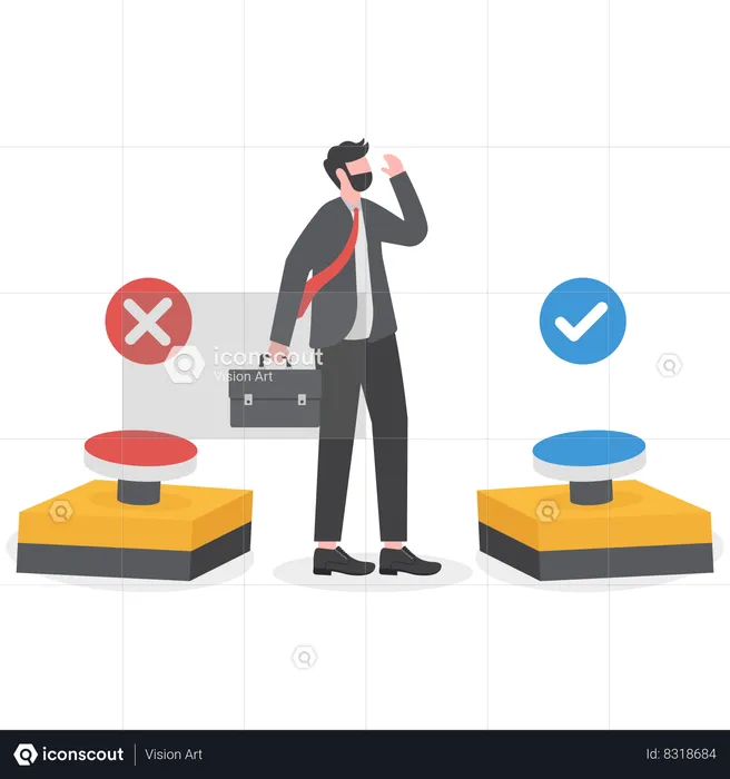 Businessman is confused in choosing correct path  Illustration