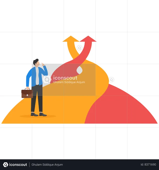 Businessman is confused in choosing correct path  Illustration