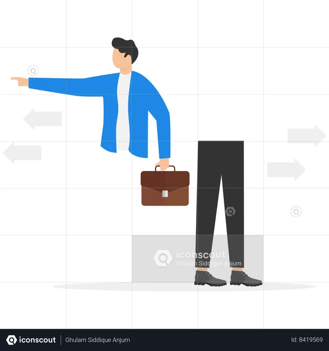 Businessman is confused in choosing two paths  Illustration