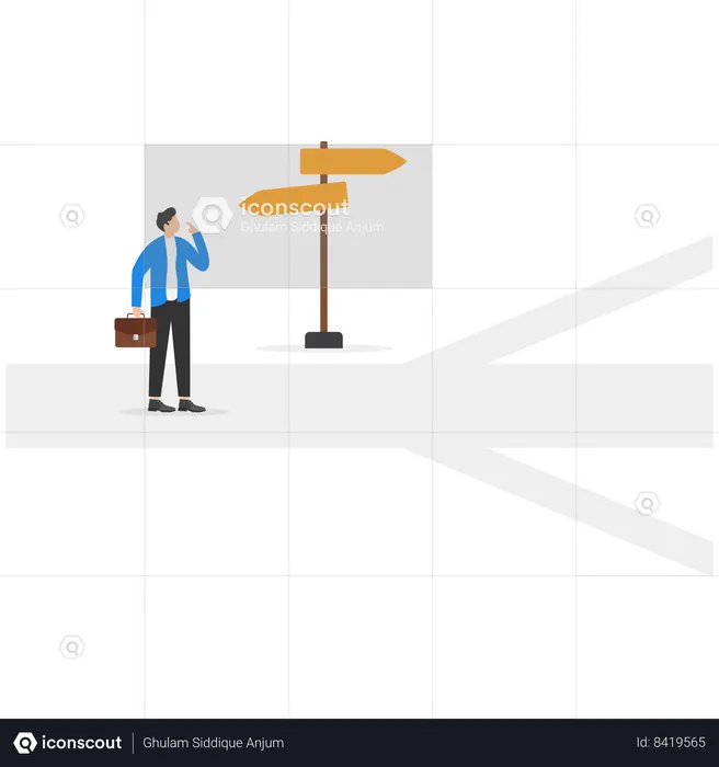 Businessman is confused in path direction  Illustration