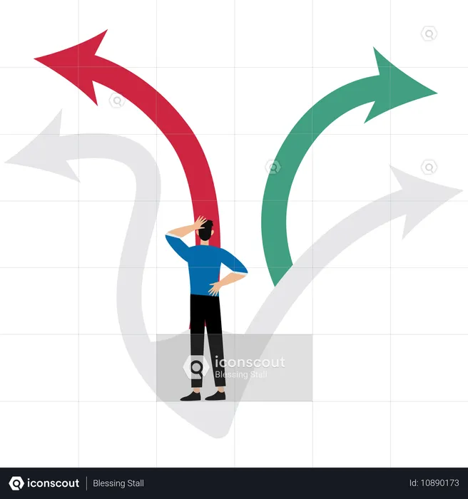 Businessman is confused when he comes to an intersection where no left or right traffic is allowed  Illustration