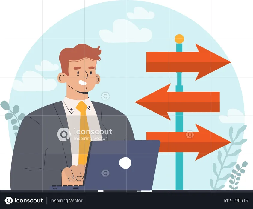 Businessman is confused with business direction  Illustration