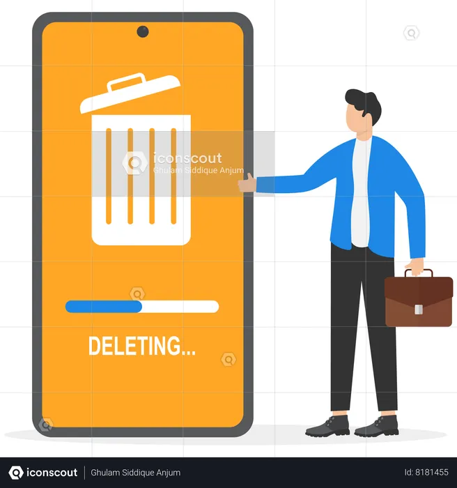 Businessman is deleting unwanted data from his phone  Illustration