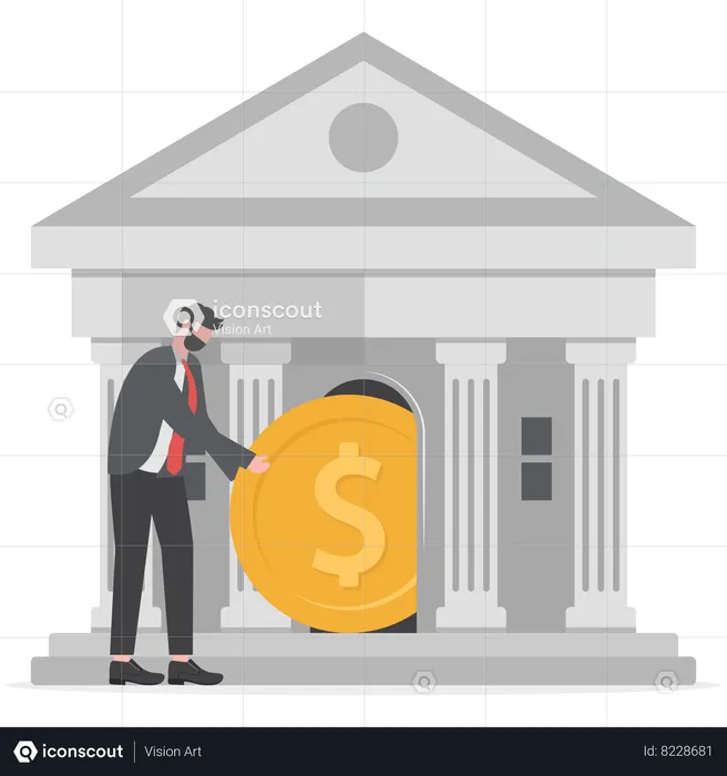 Businessman is depositing his money in bank  Illustration