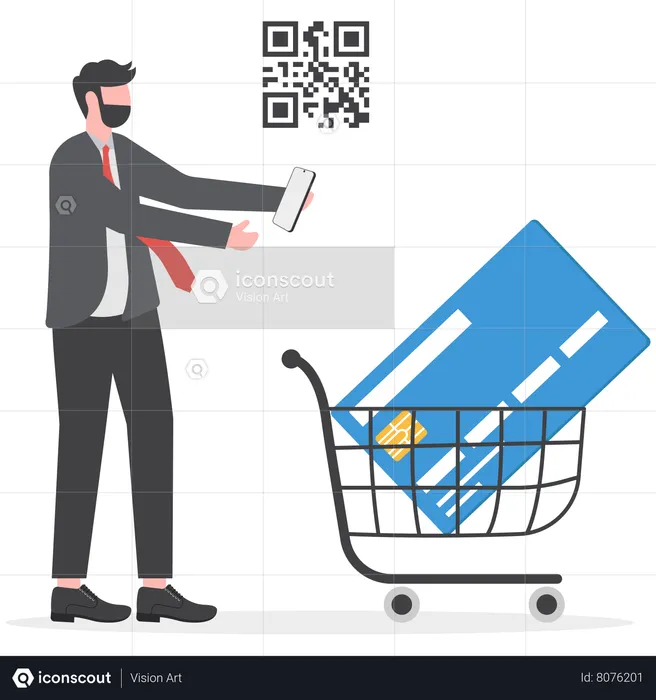 Businessman is doing online shopping  Illustration