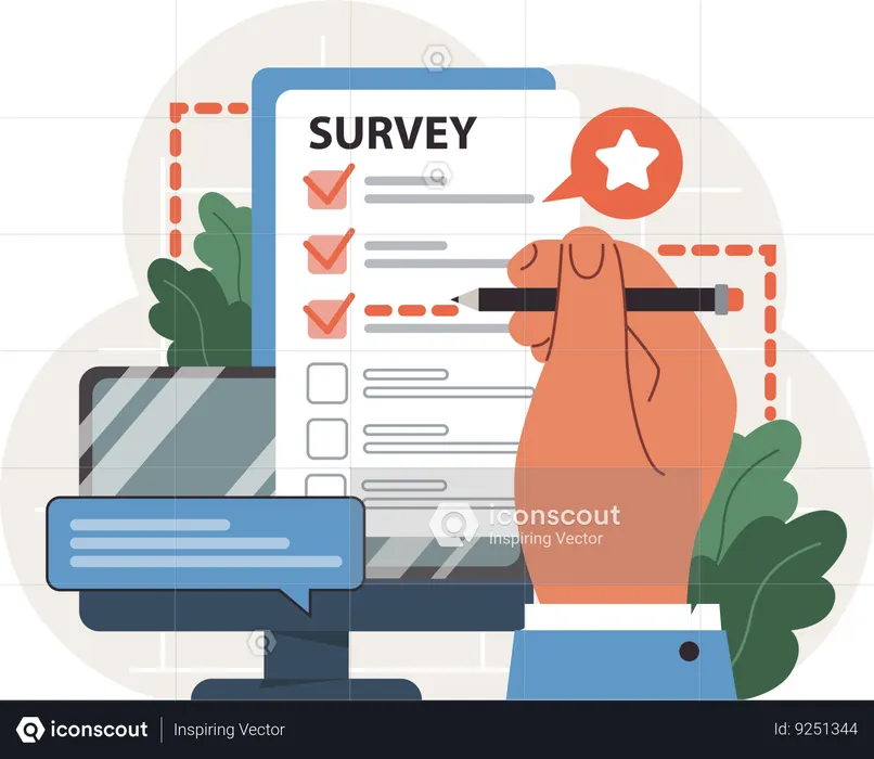 Businessman is filling web questionnaire  Illustration