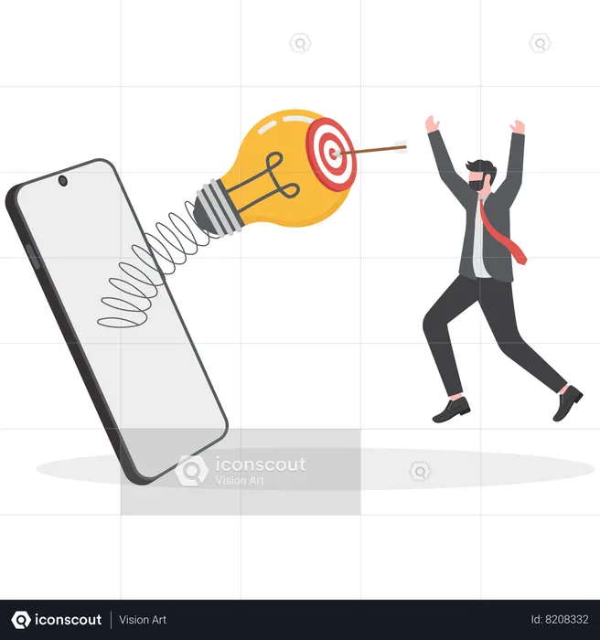 Businessman is getting idea from smartphone  Illustration