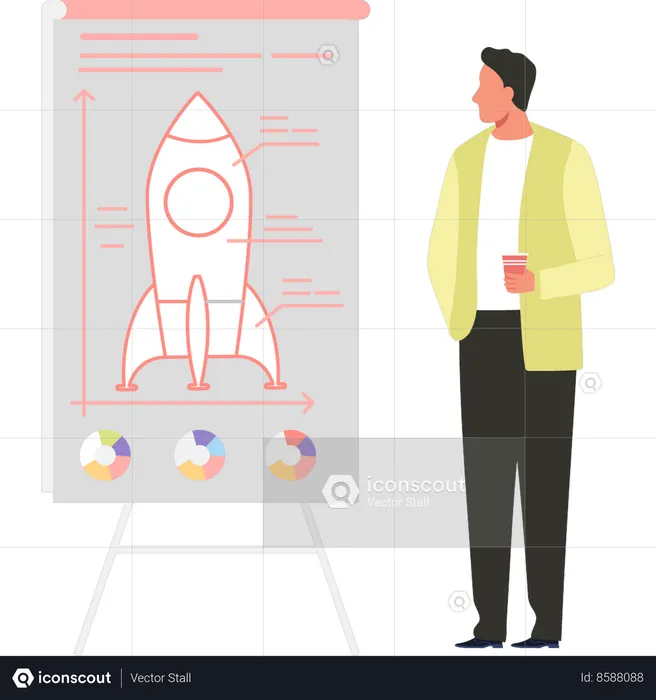 Businessman is giving presentation on new launch  Illustration