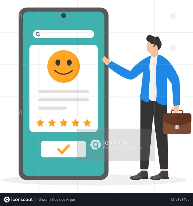 Businessman is happy to see highest rating  Illustration