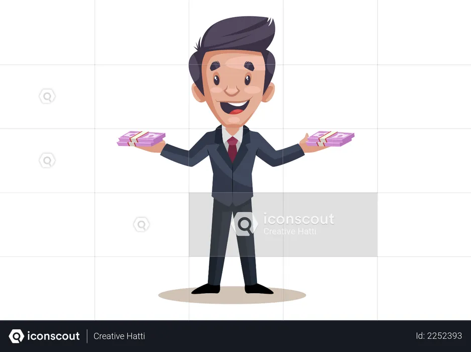 Businessman is holding money in both hands  Illustration