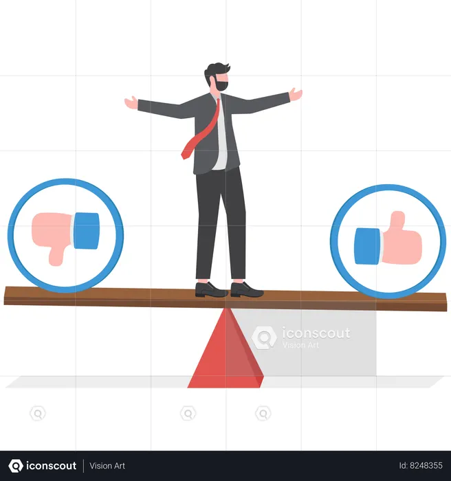 Businessman is keeping balance negative and positive feedback  Illustration