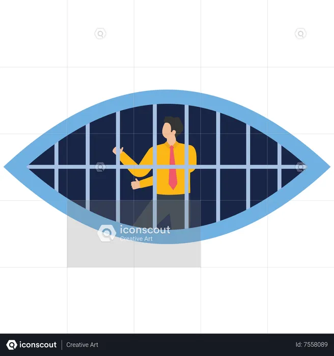 Businessman is locked in glasses prison  Illustration