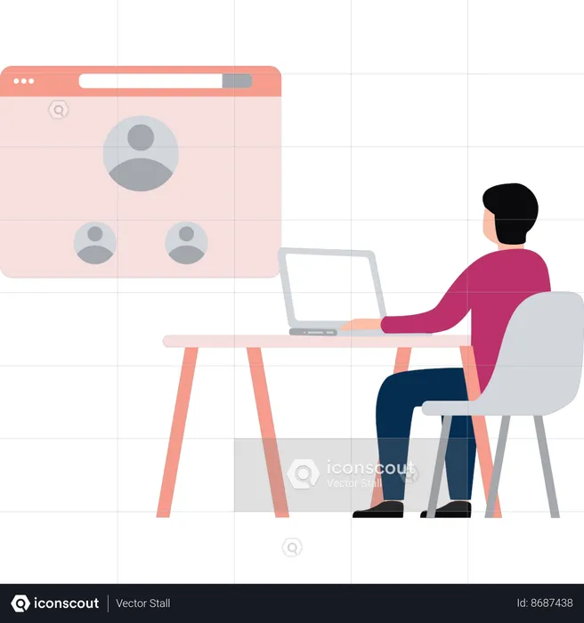 Businessman is looking at employees profile  Illustration