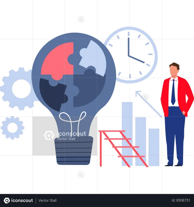 Businessman is looking at idea puzzle  Illustration
