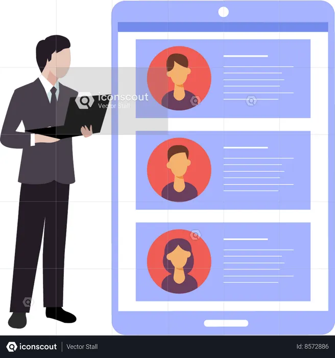 Businessman is looking at multiple profiles  Illustration