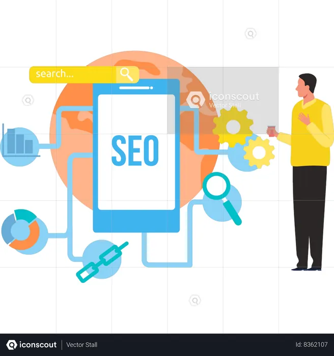 Businessman is looking at SEO optimization  Illustration