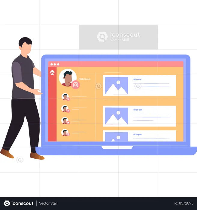 Businessman is looking at social media profile  Illustration