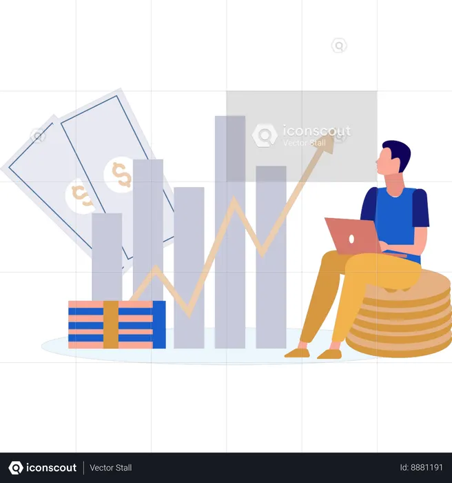 Businessman is looking at the bar graph  Illustration