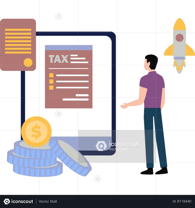 Businessman is looking at the tax paper  Illustration