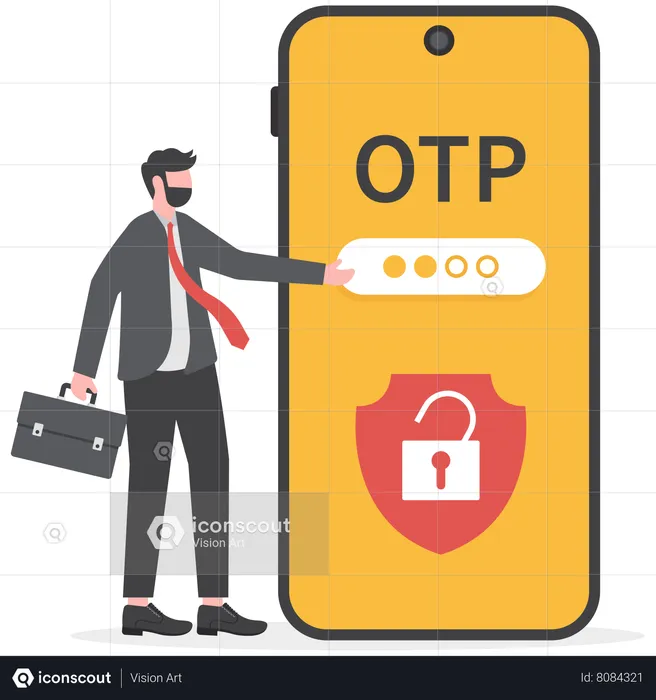 Businessman is making employees aware about OTP authentication  Illustration