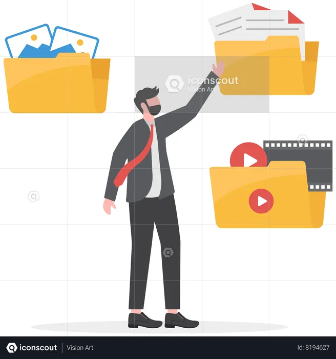 Businessman is managing his files and folders  Illustration