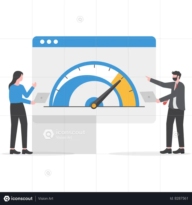 Businessman is measuring business performance  Illustration