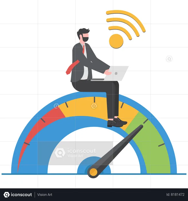 Businessman is measuring internet wifi speed  Illustration